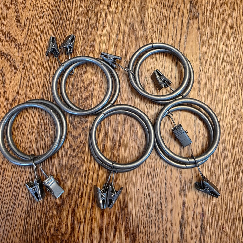10pc Gunmetal Gray Metal Curtain Slider Rings with Alligator Clips 2 In Diameter